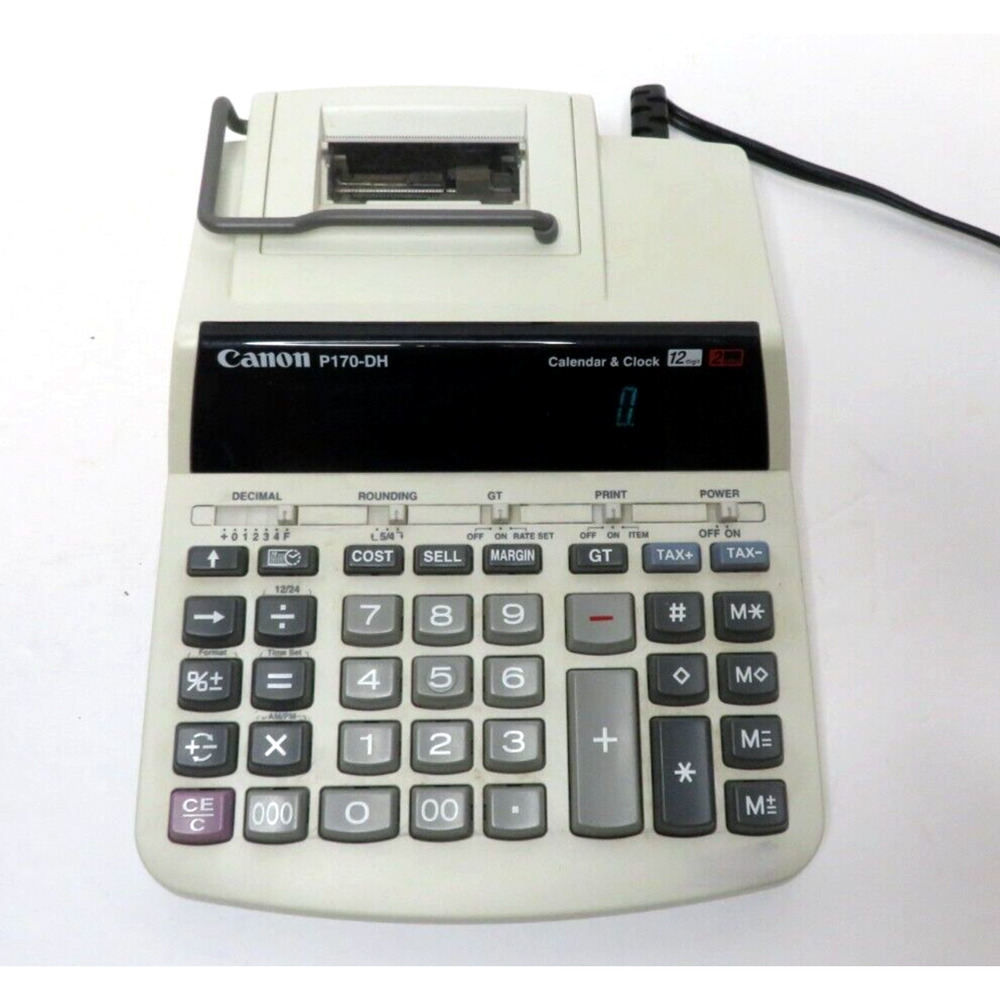 Canon P170-DH Desktop Printing Calculator 2 Color w/ Calendar & Clock - TESTED